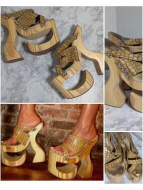 Needs Repair Note Wear and Tear Platform Wood Exotic Dancer Wedge Stripper Vtg